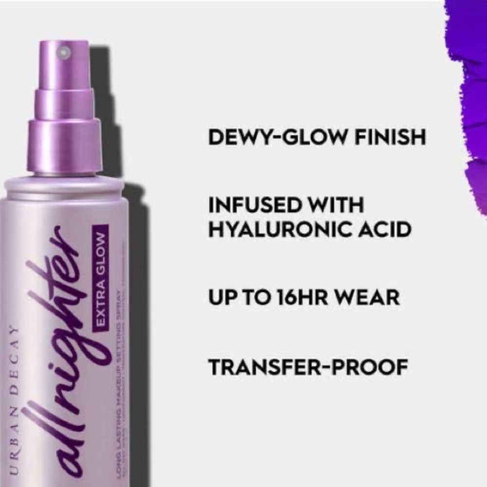 URBAN DECAY ALL NIGHTER EXTRA GLOW SETTING SPRAY — DISCONTINUED!